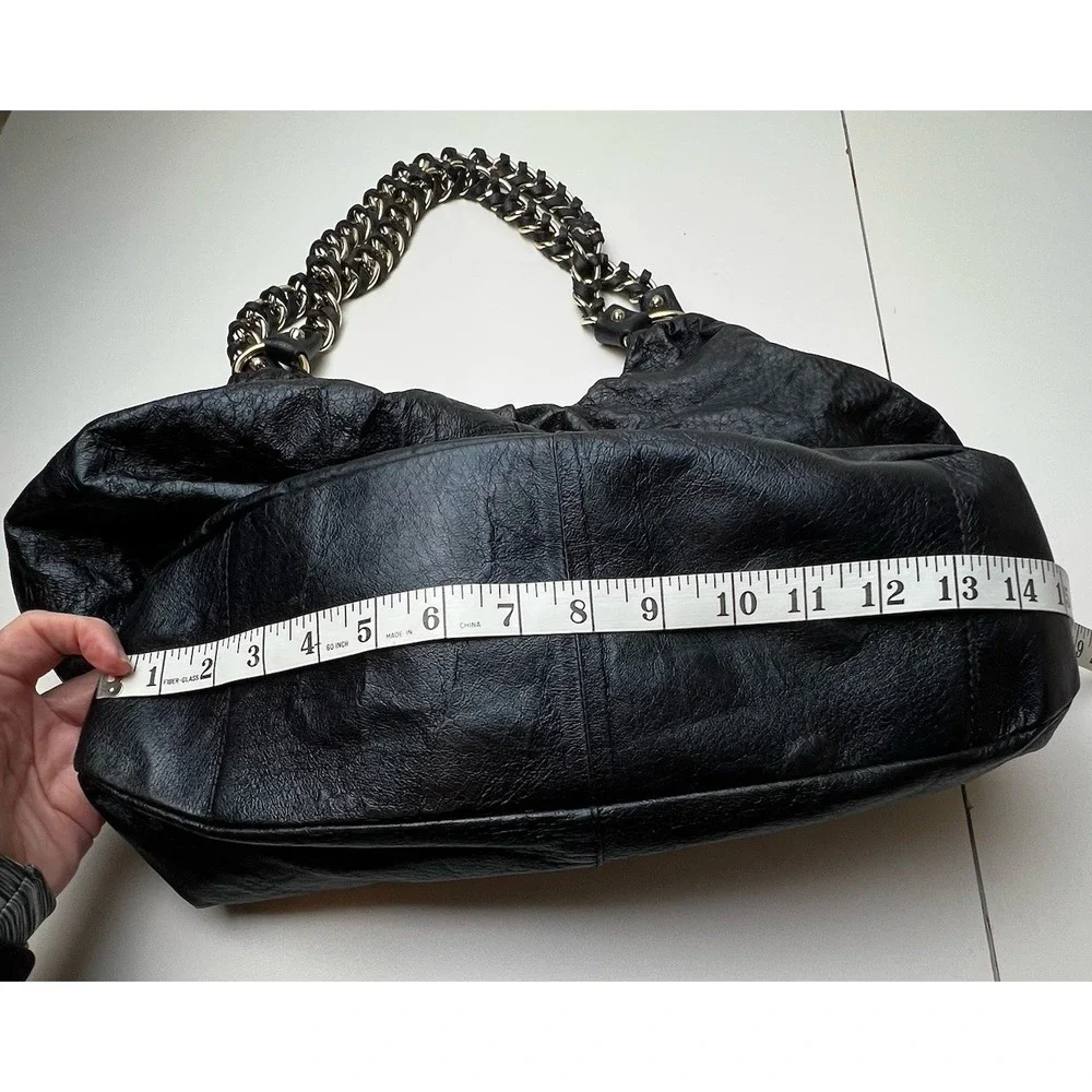 Elliott Luca pebbled black leather and chain purse shoulder bag